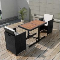 Bistrogrupp med dynor 3 delar konstrotting svart vidaXL