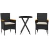 Bistrogrupp med dynor 3 delar svart konstrotting och glas vidaXL – miniatyr 2