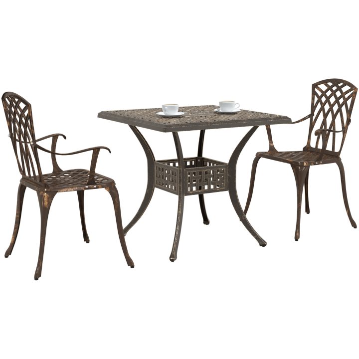 Bistroset för trädgården 3 delar brons gjuten aluminium vidaXL 80x80x75 cm – bild 3