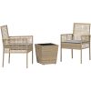 Bistroset för trädgården 3 delar med dynor beige konstrotting vidaXL Liten – miniatyr 2