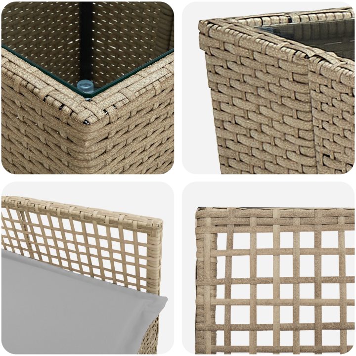 Bistroset för trädgården 3 delar med dynor beige konstrotting vidaXL Liten – bild 9