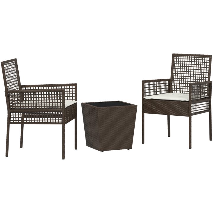 Bistroset för trädgården 3 delar med dynor brun konstrotting vidaXL Liten – bild 2