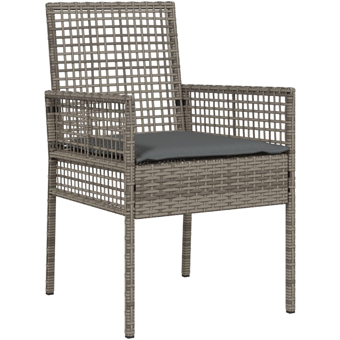 Bistroset för trädgården 3 delar med dynor grå konstrotting vidaXL Compact – bild 6