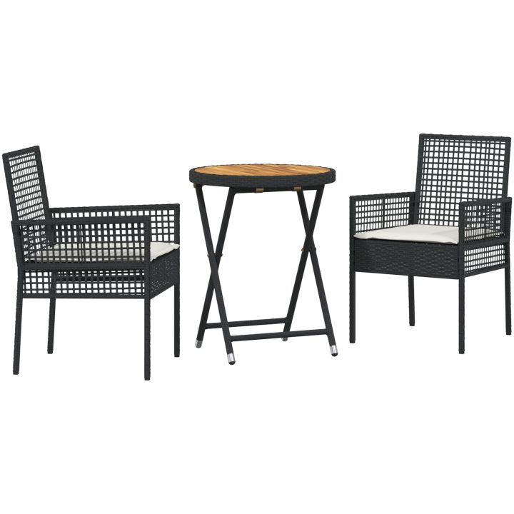 Bistroset för trädgården 3 delar med dynor svart konstrotting vidaXL Liten – bild 2