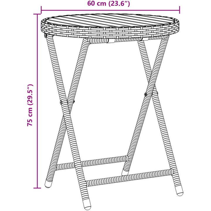 Bistroset för trädgården 3 delar med dynor svart konstrotting vidaXL Liten – bild 11