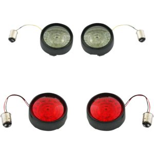Blinkerskit Komplett Fram & Bak Med Bullet Bezel Linser Röd/Rökfärgad/Svart CUSTOM DYNAMICS