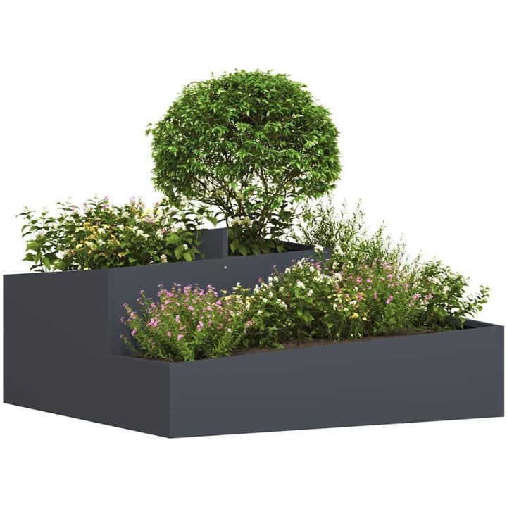 Blomkrukor & Planterare Antracit Plast Stor Metallblomkruka vidaXL 100 x 100 x 50 cm – bild 3