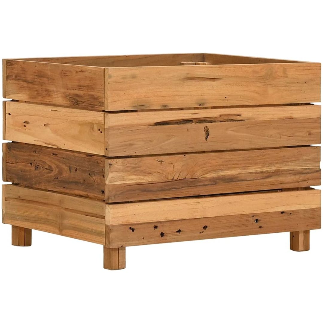 Blomlåda upphöjd återvunnet teakträ och stål vidaXL 50 x 40 x 38 cm – bild 9
