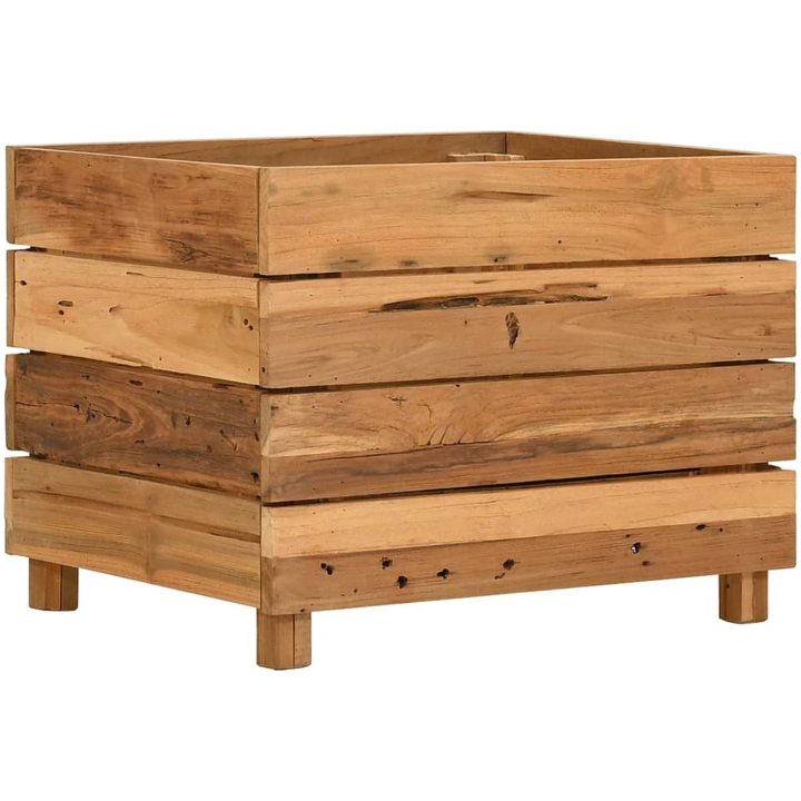 Blomlåda upphöjd återvunnet teakträ och stål vidaXL 50 x 40 x 38 cm – bild 9