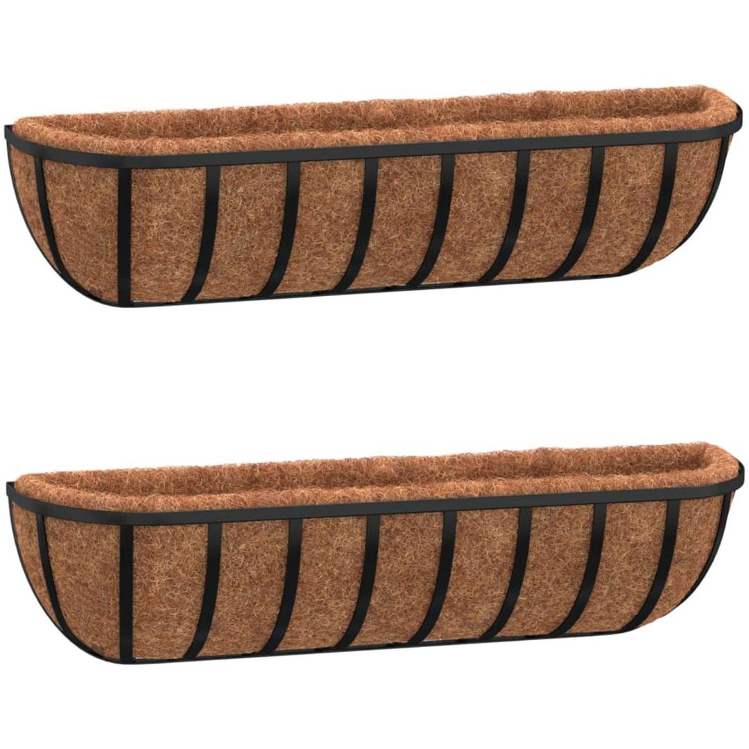 Blomlådor 2 st med kokosfibrer svart stål vidaXL 61 x 19 x 16 cm – bild 2