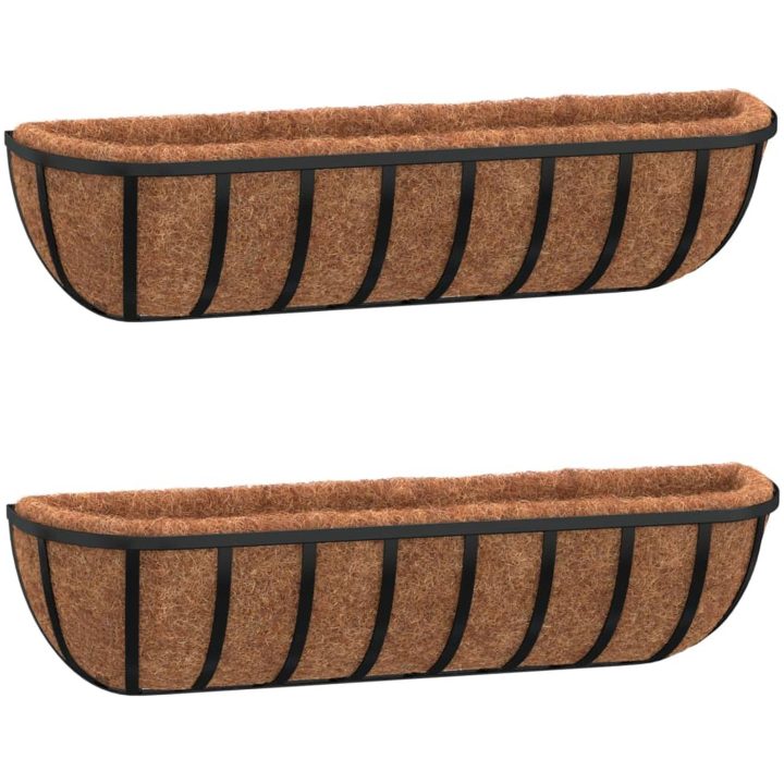 Blomlådor 2 st med kokosfibrer svart stål vidaXL 61 x 19 x 16 cm – bild 2