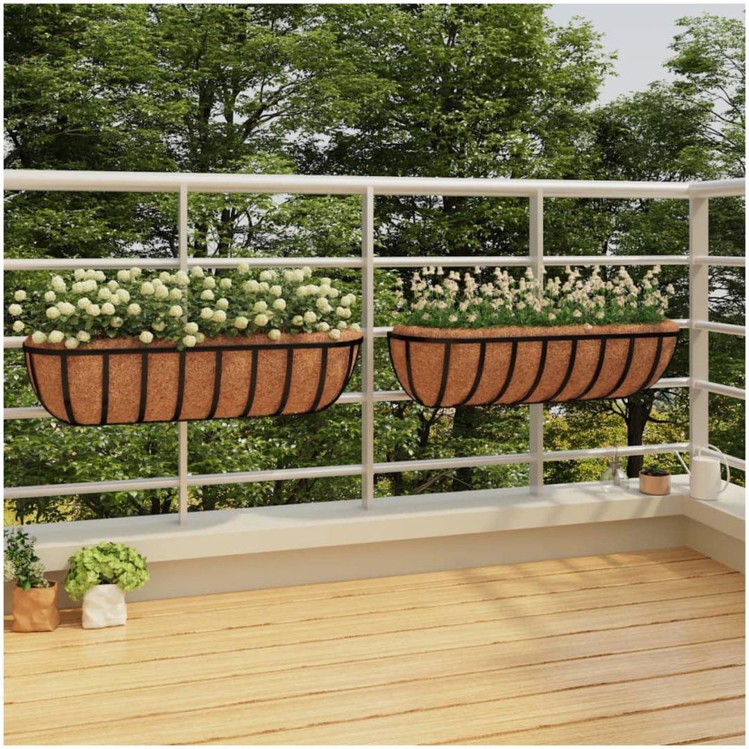Blomlådor 2 st med kokosfibrer svart stål vidaXL 61 x 19 x 16 cm