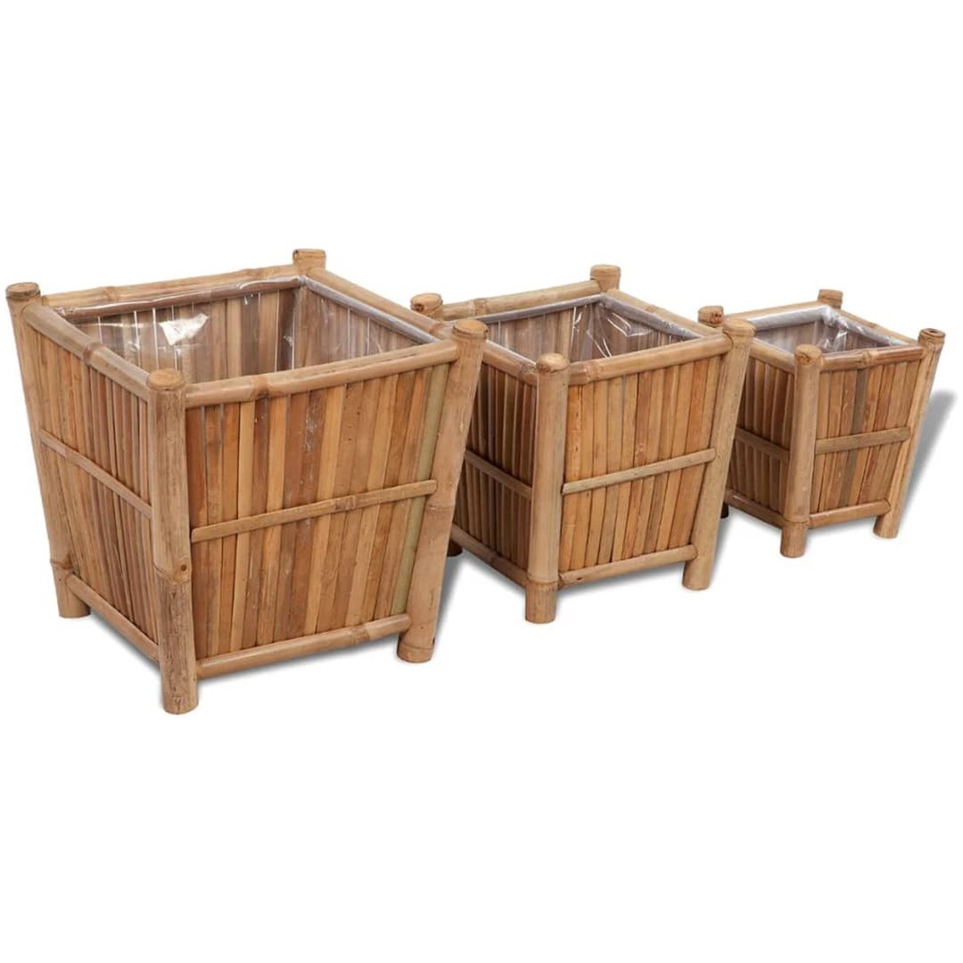 Blomlådor 3 st bambu med nylonfoder vidaXL