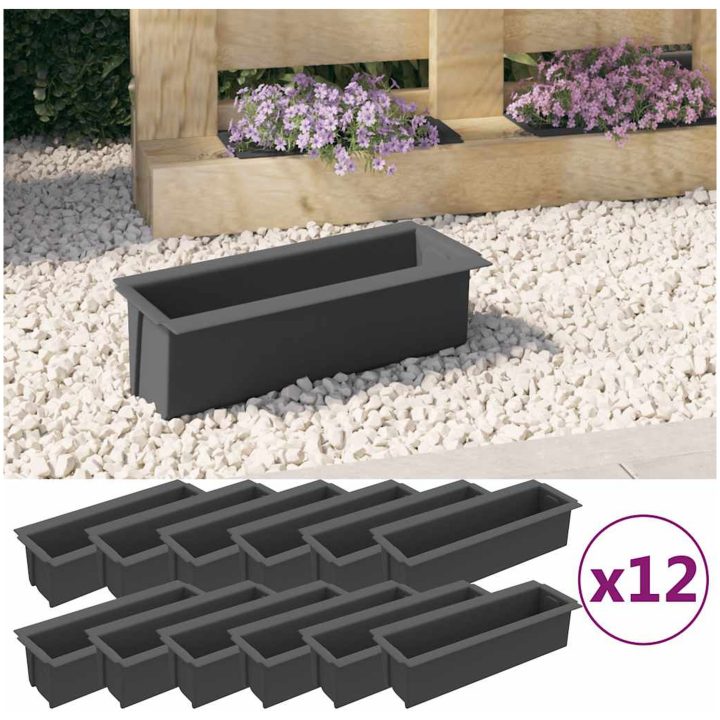 Blomlådor för Europallar 12 st grå 36x13,5x9,5 cm PP vidaXL 36 x 13.5 x 9.5 cm – bild 2
