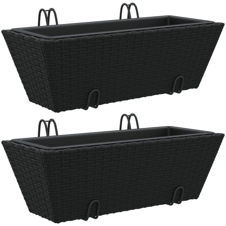 Blomlådor med krokar 2 st svart konstrotting vidaXL 54 x 22 x 18 cm – bild 2