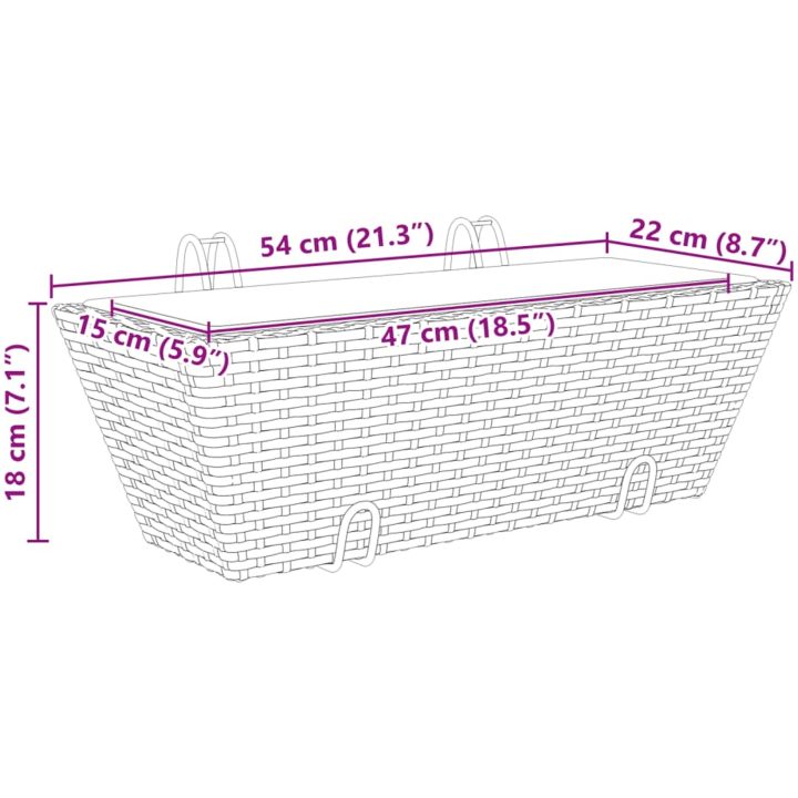 Blomlådor med krokar 2 st svart konstrotting vidaXL 54 x 22 x 18 cm – bild 11