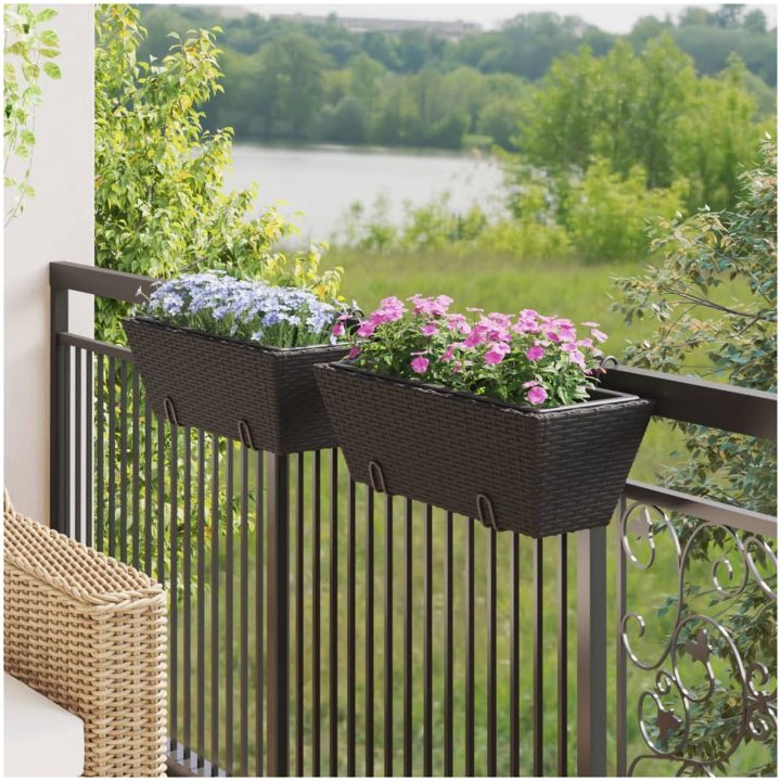 Blomlådor med krokar 2 st svart konstrotting vidaXL 54 x 22 x 18 cm – bild 3