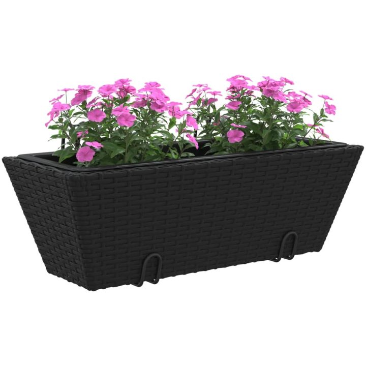 Blomlådor med krokar 2 st svart konstrotting vidaXL 54 x 22 x 18 cm – bild 4