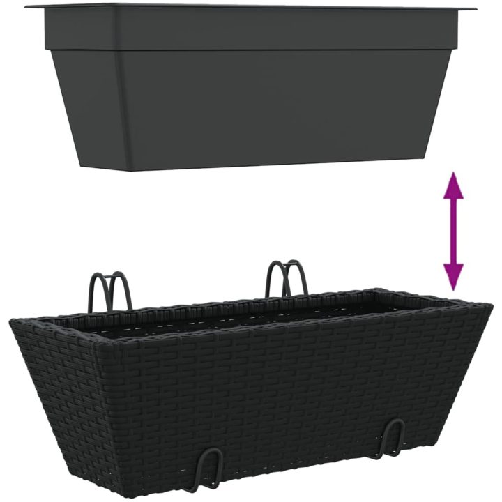 Blomlådor med krokar 2 st svart konstrotting vidaXL 54 x 22 x 18 cm – bild 9