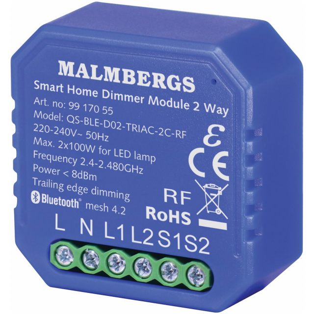 Bluetooth Smart Dosdimmer, 2-kanal/Kron, inkl. RF, 2X100W LED MALMBERGS