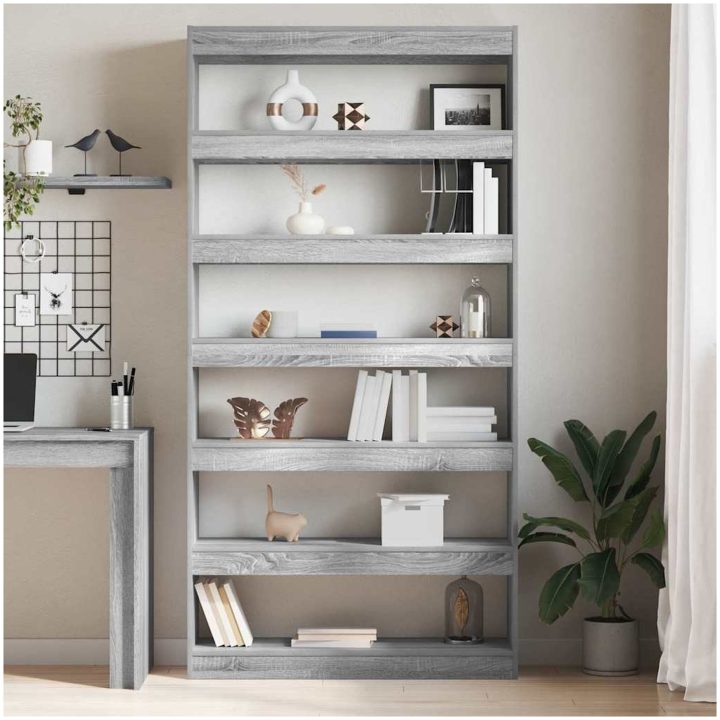 Bokskåp/Divider Svart Ek Tillverkat av trä vidaXL 100 x 30 x 198 cm – bild 4