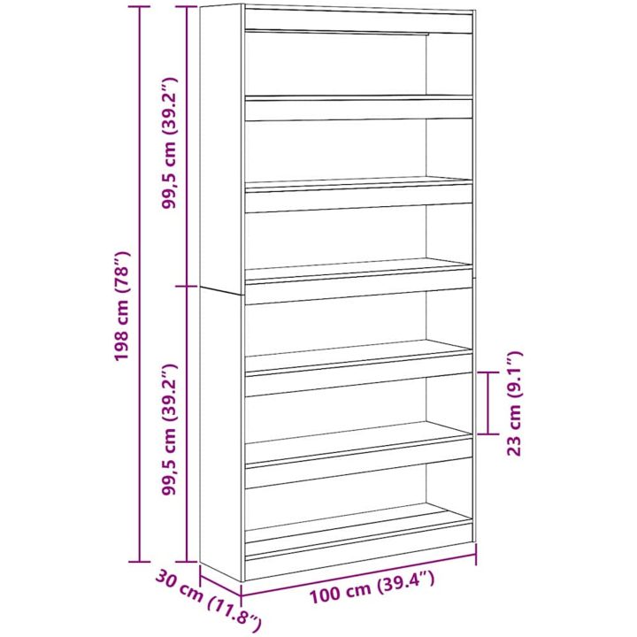 Bokskåp/Divider Svart Ek Tillverkat av trä vidaXL 100 x 30 x 198 cm – bild 10