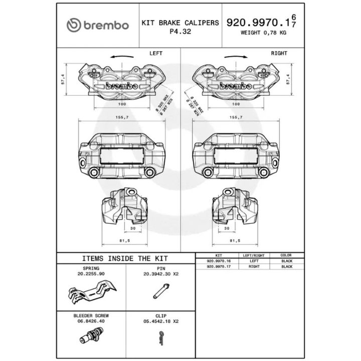 Bromsok P4.32 4-Kolvs Kit Aluminium Svart BREMBO – bild 3