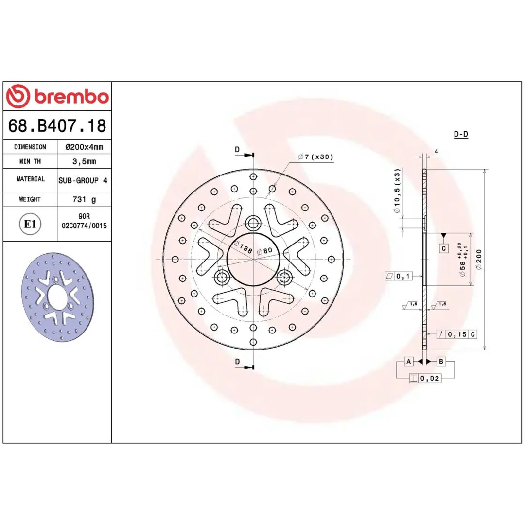 Bromsskiva Fast Borrad Rostfri BREMBO – bild 2