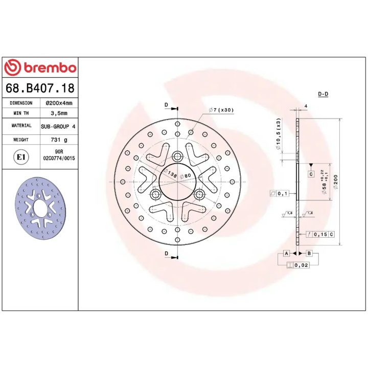 Bromsskiva Fast Borrad Rostfri BREMBO – bild 2