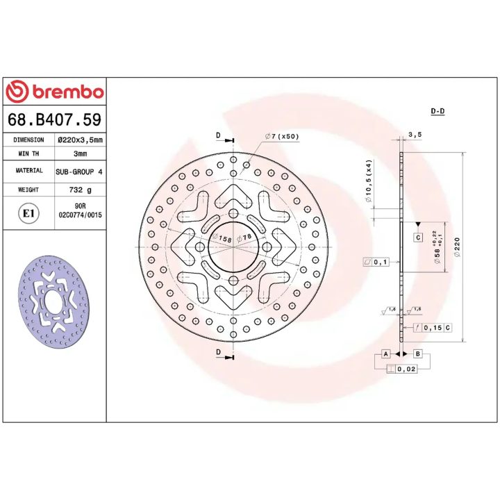Bromsskiva Fast Borrad Rostfri BREMBO – bild 2