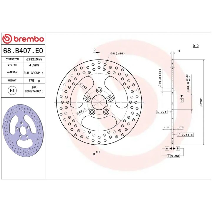 Bromsskiva Fast Borrad Rostfri BREMBO – bild 2