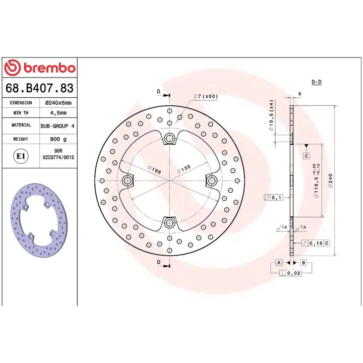 Bromsskiva Fast Borrad Rostfri BREMBO – bild 2