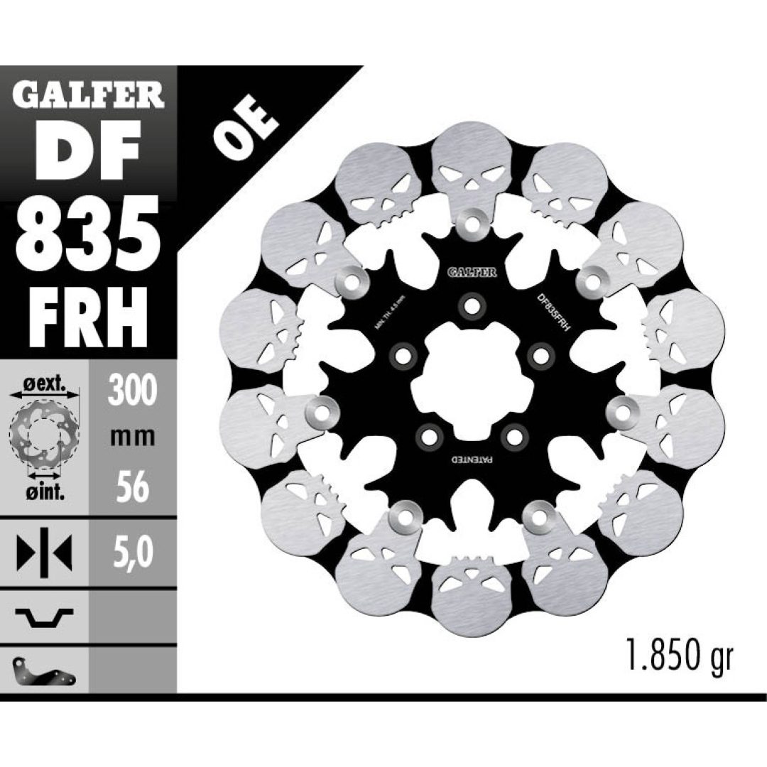 Bromsskiva Floating Skull Svart Silver GALFER Bromsskiva