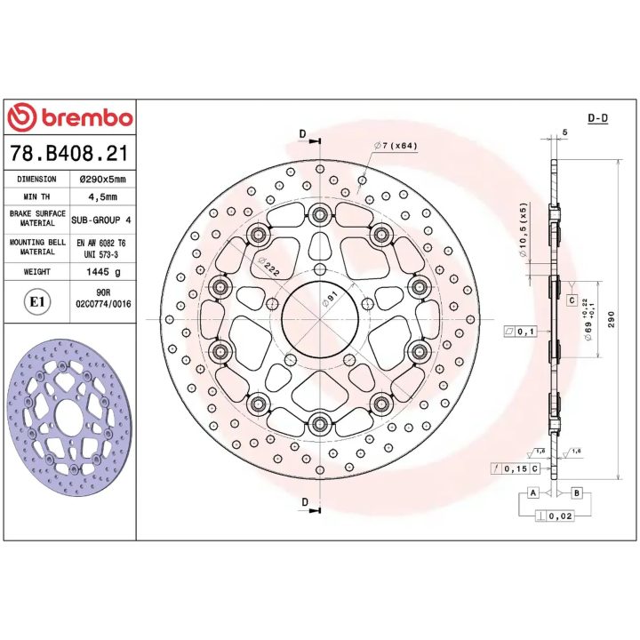 Bromsskiva Flytande Serie Oro Prime Line Borrad Rostfritt Stål BREMBO – bild 2