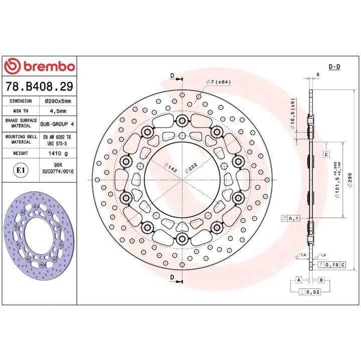 Bromsskiva Flytande Serie Oro Prime Line Borrad Rostfritt Stål BREMBO – bild 2