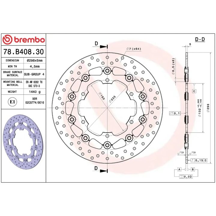 Bromsskiva Flytande Serie Oro Prime Line Borrad Rostfritt Stål BREMBO – bild 2