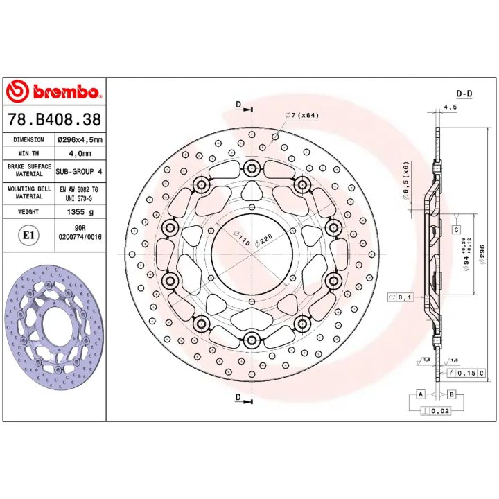 Bromsskiva Flytande Serie Oro Prime Line Borrad Rostfritt Stål BREMBO – bild 2