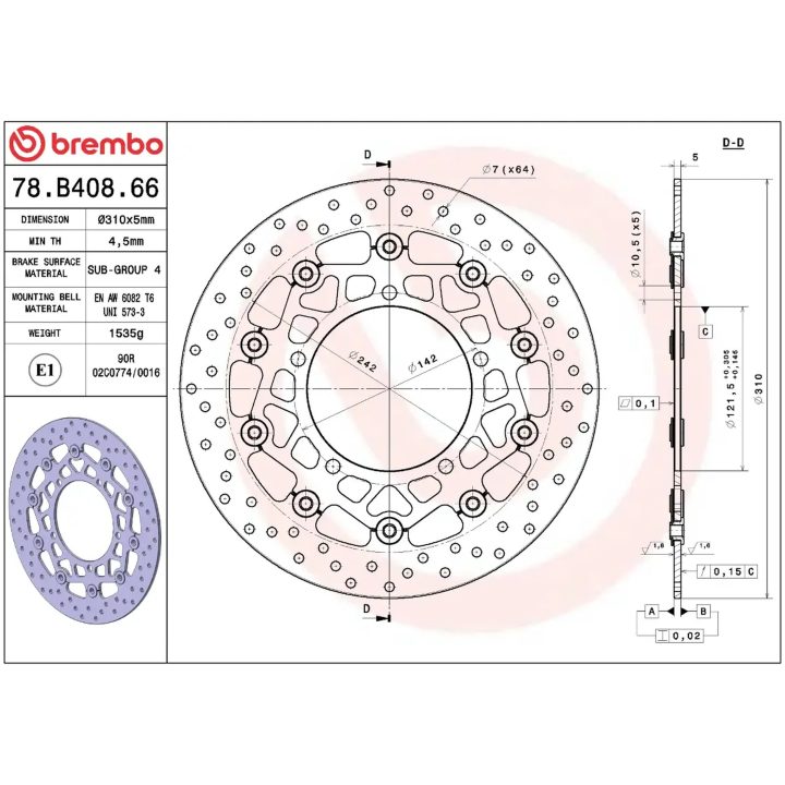Bromsskiva Flytande Serie Oro Prime Line Borrad Rostfritt Stål BREMBO – bild 2