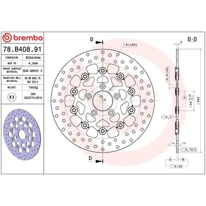 Bromsskiva Flytande Serie Oro Prime Line Borrad Rostfritt Stål BREMBO – bild 2