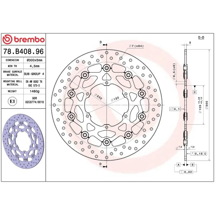 Bromsskiva Flytande Serie Oro Prime Line Borrad Rostfritt Stål BREMBO – bild 2