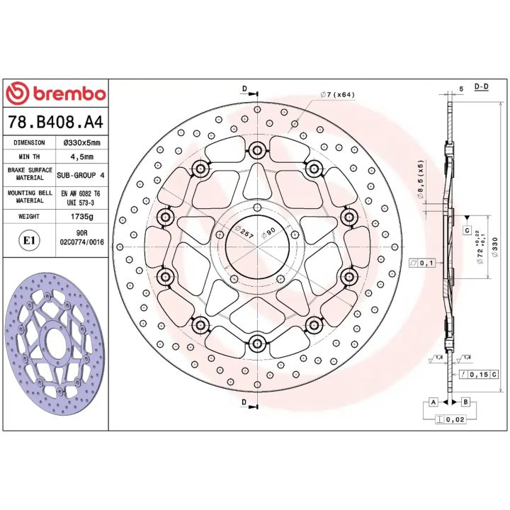 Bromsskiva Flytande Serie Oro Prime Line Borrad Rostfritt Stål BREMBO – bild 2
