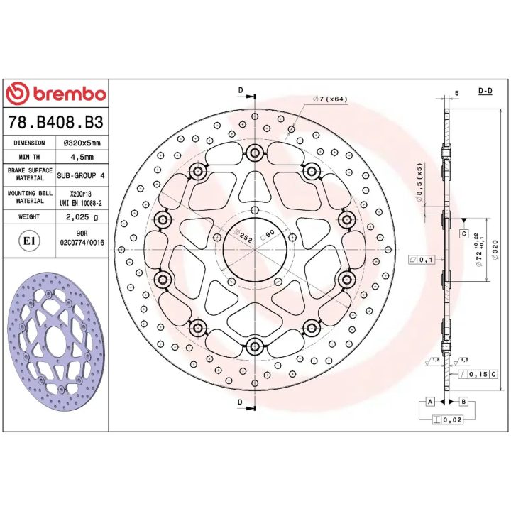 Bromsskiva Flytande Serie Oro Prime Line Borrad Rostfritt Stål BREMBO – bild 2