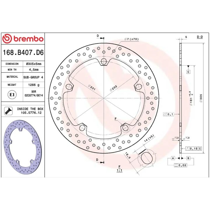Bromsskiva SERIE ORO PRIME LINE Fast Borrad BREMBO – bild 2