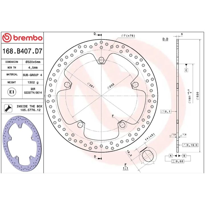 Bromsskiva SERIE ORO PRIME LINE Fast Borrad BREMBO – bild 2