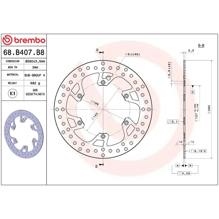 Bromsskiva SERIE ORO PRIME LINE Fast Borrad BREMBO – bild 2