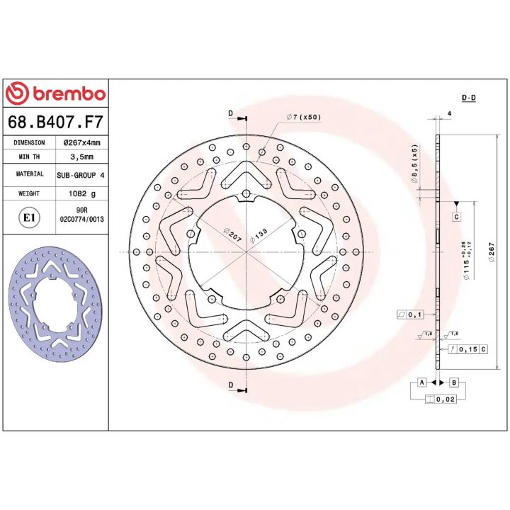 Bromsskiva SERIE ORO PRIME LINE Fast Borrad BREMBO – bild 2