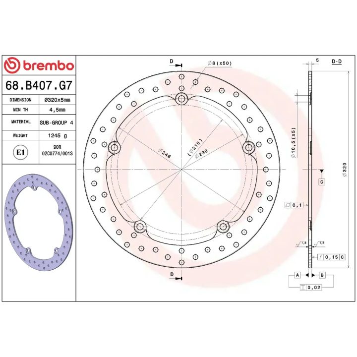 Bromsskiva SERIE ORO PRIME LINE Fast Borrad BREMBO – bild 2