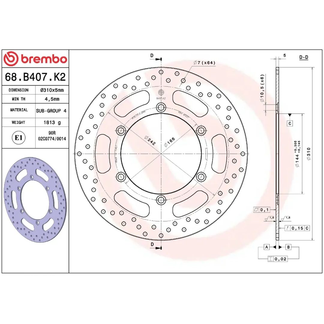Bromsskiva SERIE ORO PRIME LINE Fast Borrad BREMBO – bild 2