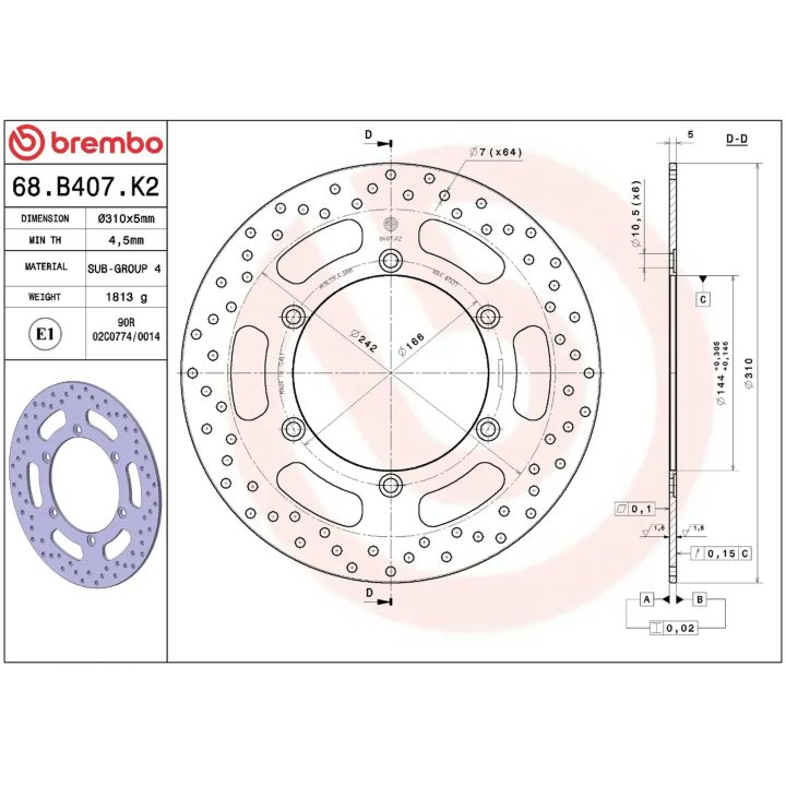 Bromsskiva SERIE ORO PRIME LINE Fast Borrad BREMBO – bild 2