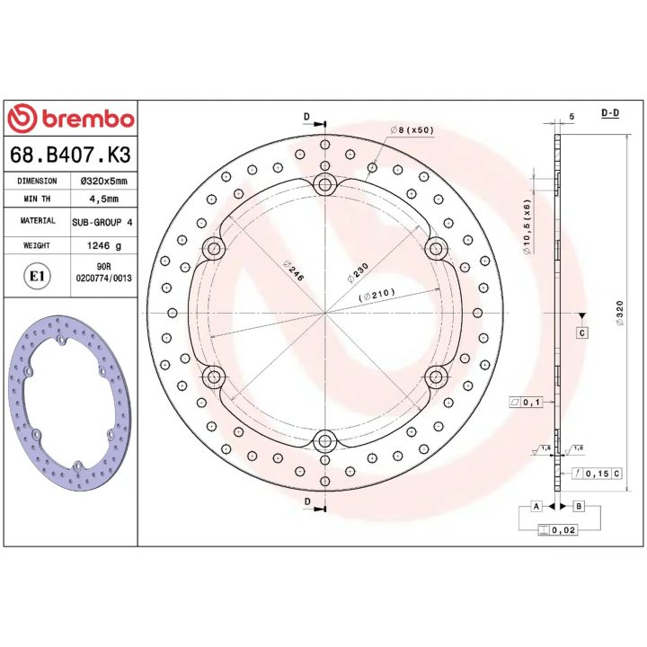 Bromsskiva SERIE ORO PRIME LINE Fast Borrad BREMBO – bild 2
